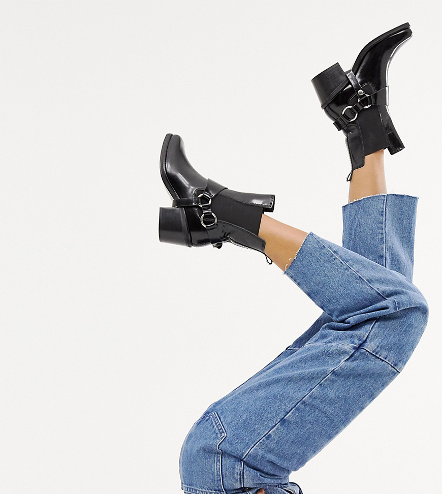 Mango real leather western ankle boot with buckle in black