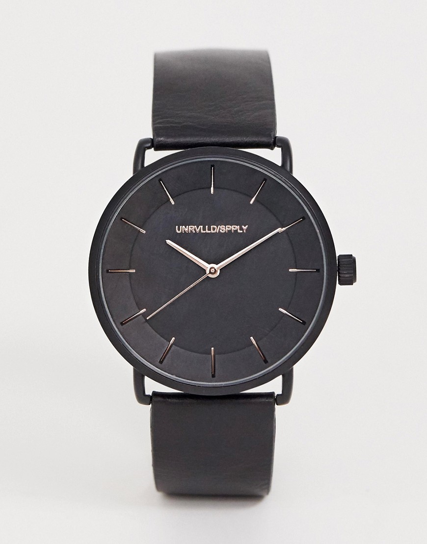 Asos Design Watch In Black With Rose Gold Highlights - Black