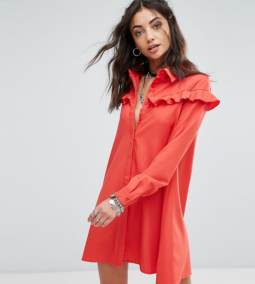 Glamorous Tall Shirt Dress With Frill Detail - Red