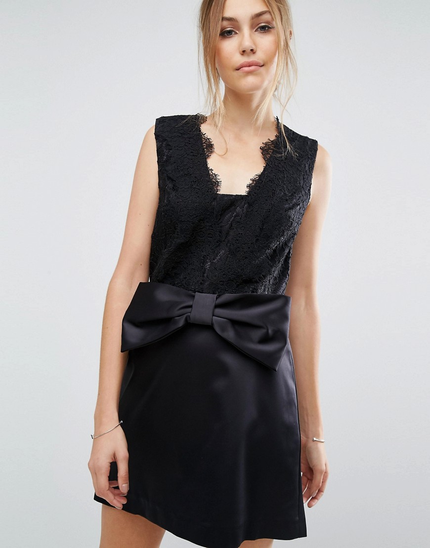 French Connection Juliet Satin Bow Detail Dress - Black