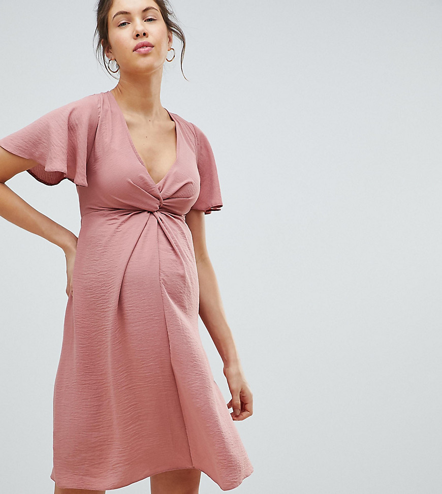 New Look Maternity Knot Front Linen Dress - Dark pink