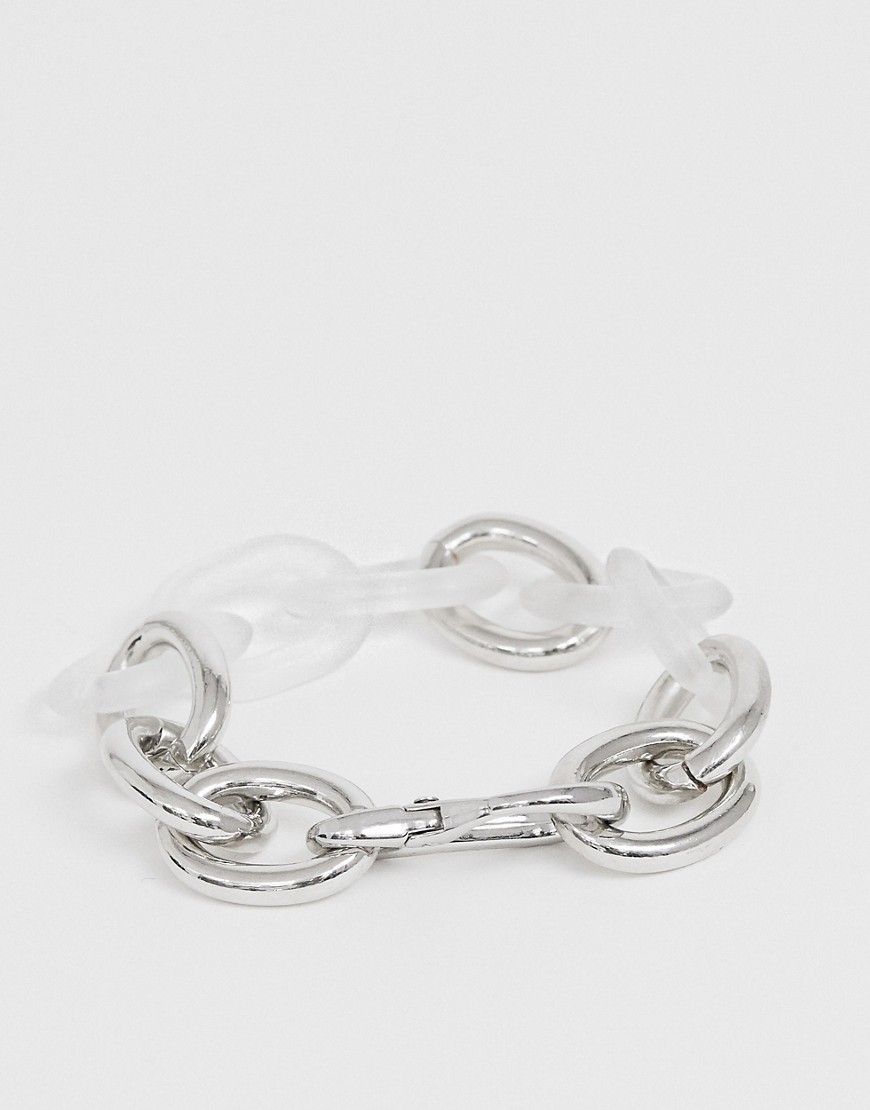 Asos Design Mixed Transparent And Clear Resin Bracelet In Silver Tone