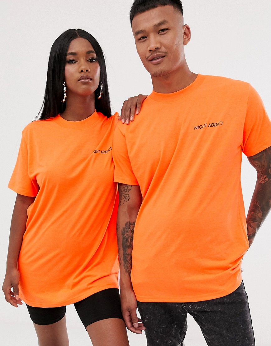Night Addict unisex oversized neon orange t-shirt