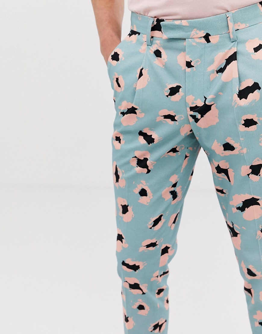ASOS DESIGN slim crop smart trousers in leopard print cotton