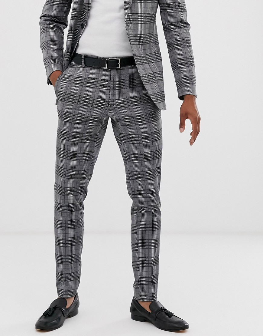 Only & Sons slim fit check trousers in grey