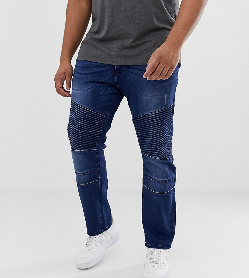 Duke King Size slim fit stretch jeans in navy with biker detail