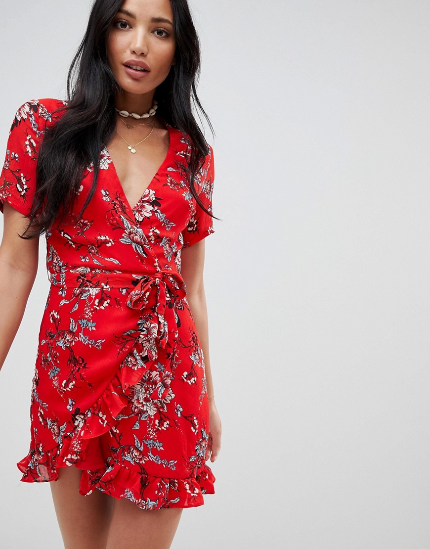 Love & Other Things Floral Wrap Front Tie Dress