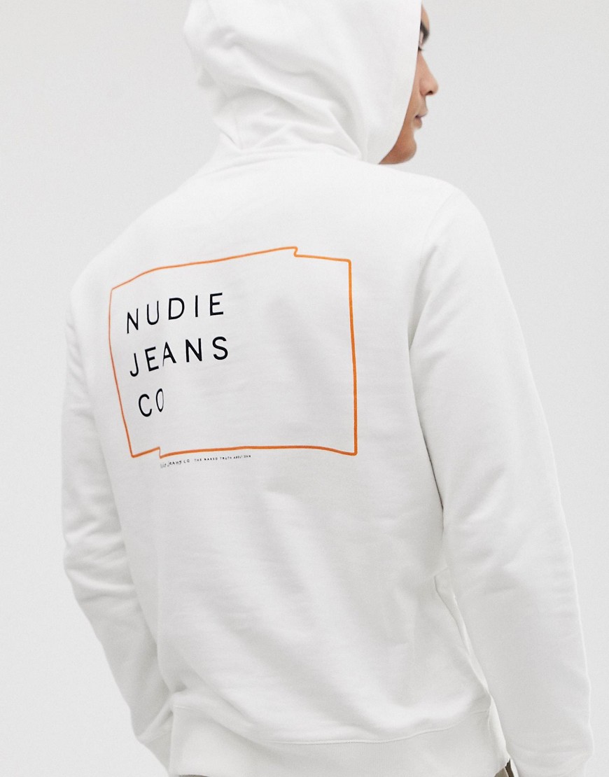 Nudie Jeans Co Emmet logo overhead hooded sweat in white