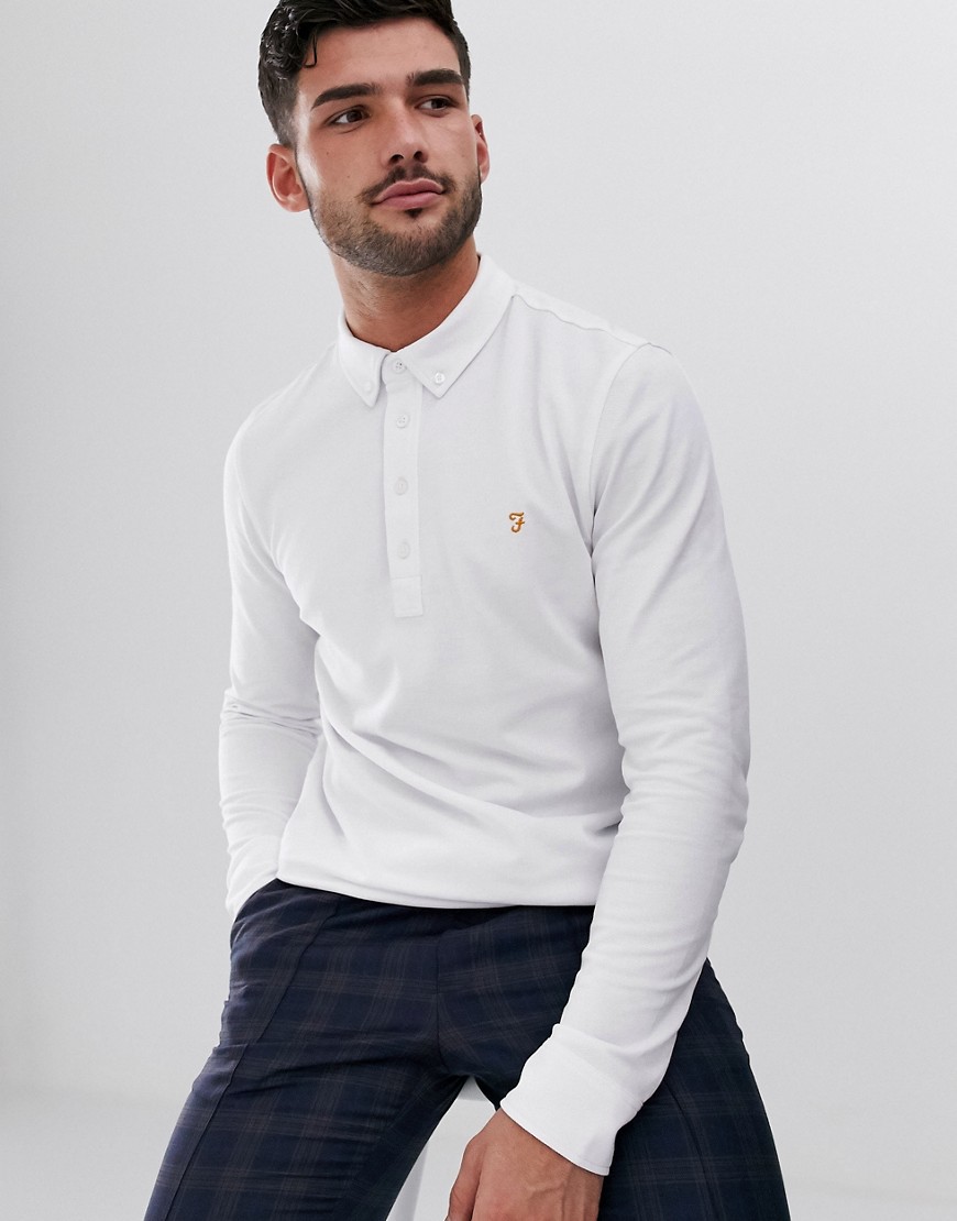 Farah Ricky slim fit long sleeve polo in white
