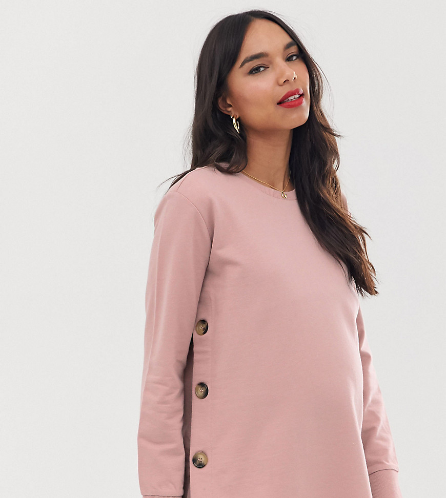 ASOS DESIGN Maternity nursing sweat with button side in dusky pink