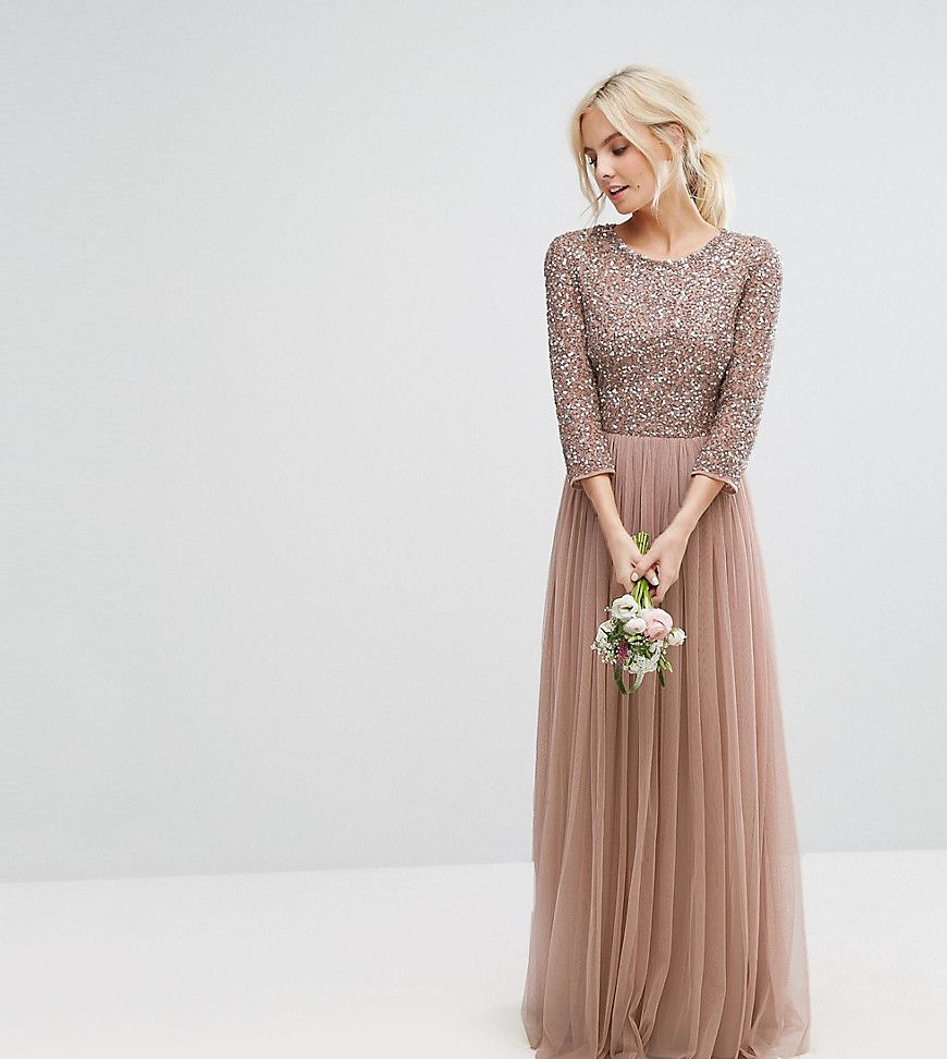 Maya Petite 3/4 Sleeve Maxi Dress With Delicate Sequin And Tulle Skirt