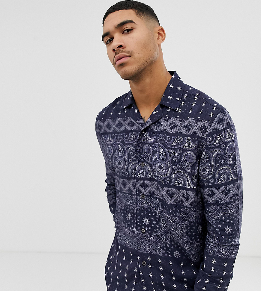 Mauvais revere shirt with tile print in relaxed fit