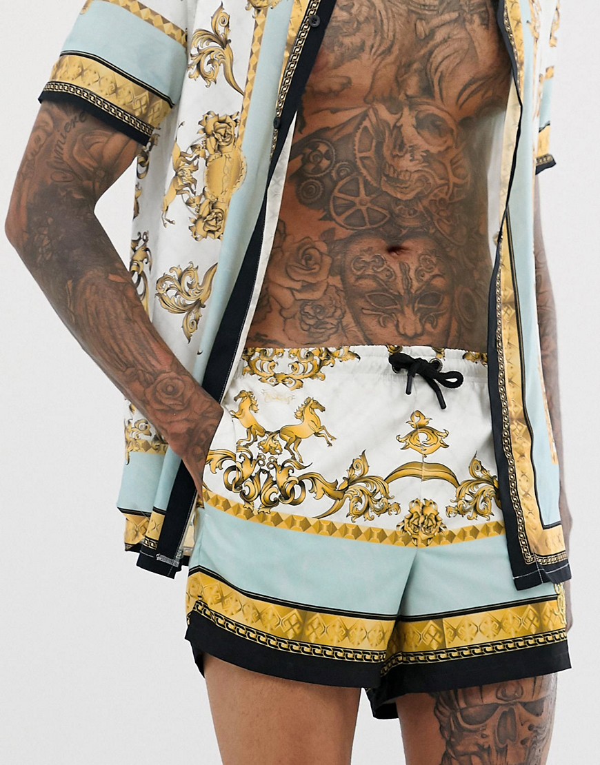 SikSilk co-ord swim shorts in white and gold print