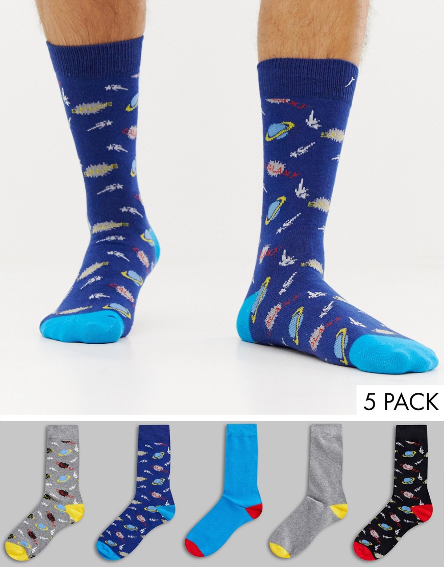 Brave Soul 5 Pack Space Print Socks