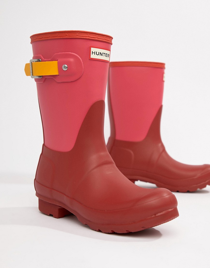 Hunter Red Colourblock Original Short Wellington Boots