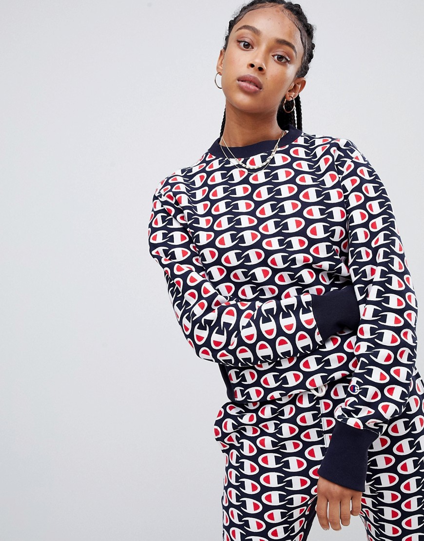 Champion sweatshirt in all over print reverse weave co-ord - Navy multi