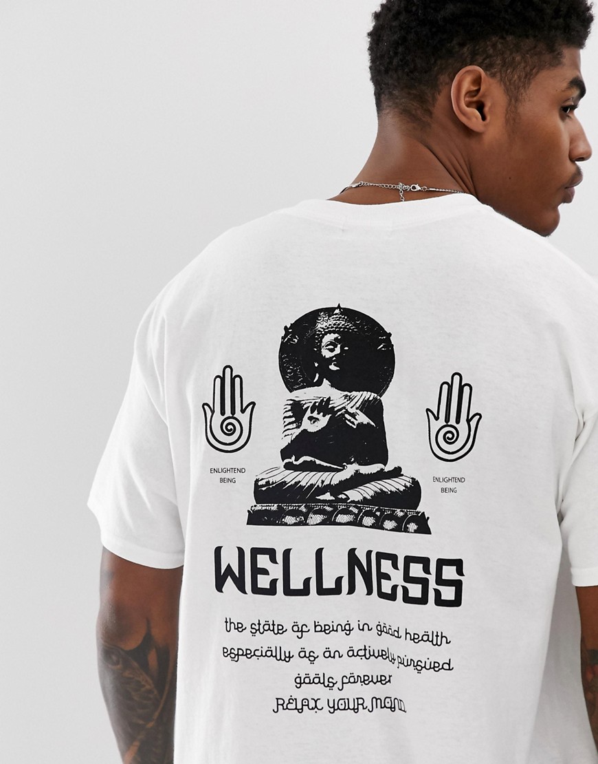 boohooMAN oversized t-shirt with wellness print in white