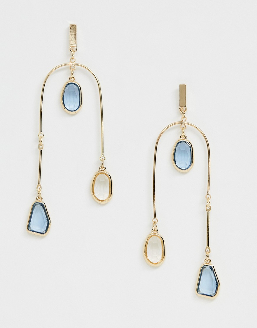 Asos Design Earrings In Mobile Design With Clear Jewel Tone Resin In Gold Tone