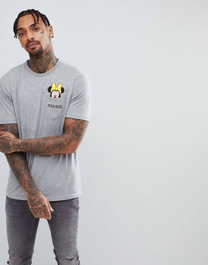 Длинная футболка с карманом ASOS Minnie Mouse - Серый ASOS DESIGN 