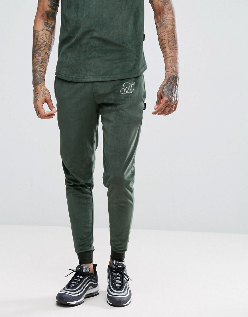 Ascend Skinny Fit Velour Joggers - Green