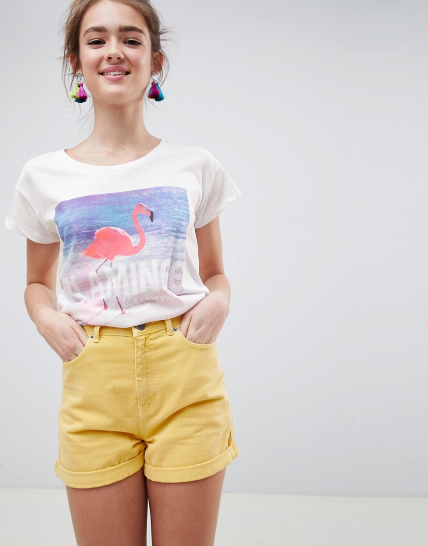 Blend She Sunday Flamingo Print T-Shirt - Bright white
