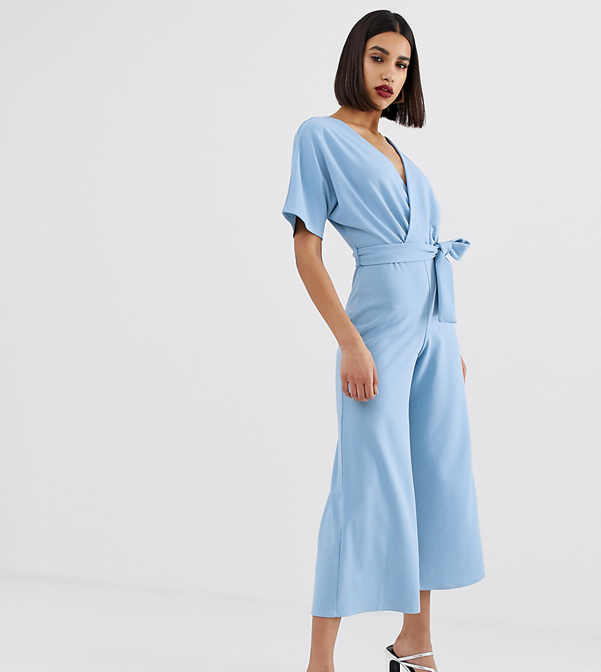 PrettyLittleThing culotte jumpsuit with kimono sleeve in light blue