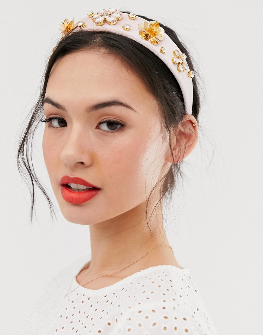 New Look flower embellished headband in pink