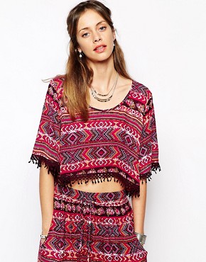 Band of Gypsies Boxy Top In Aztec With Fringing