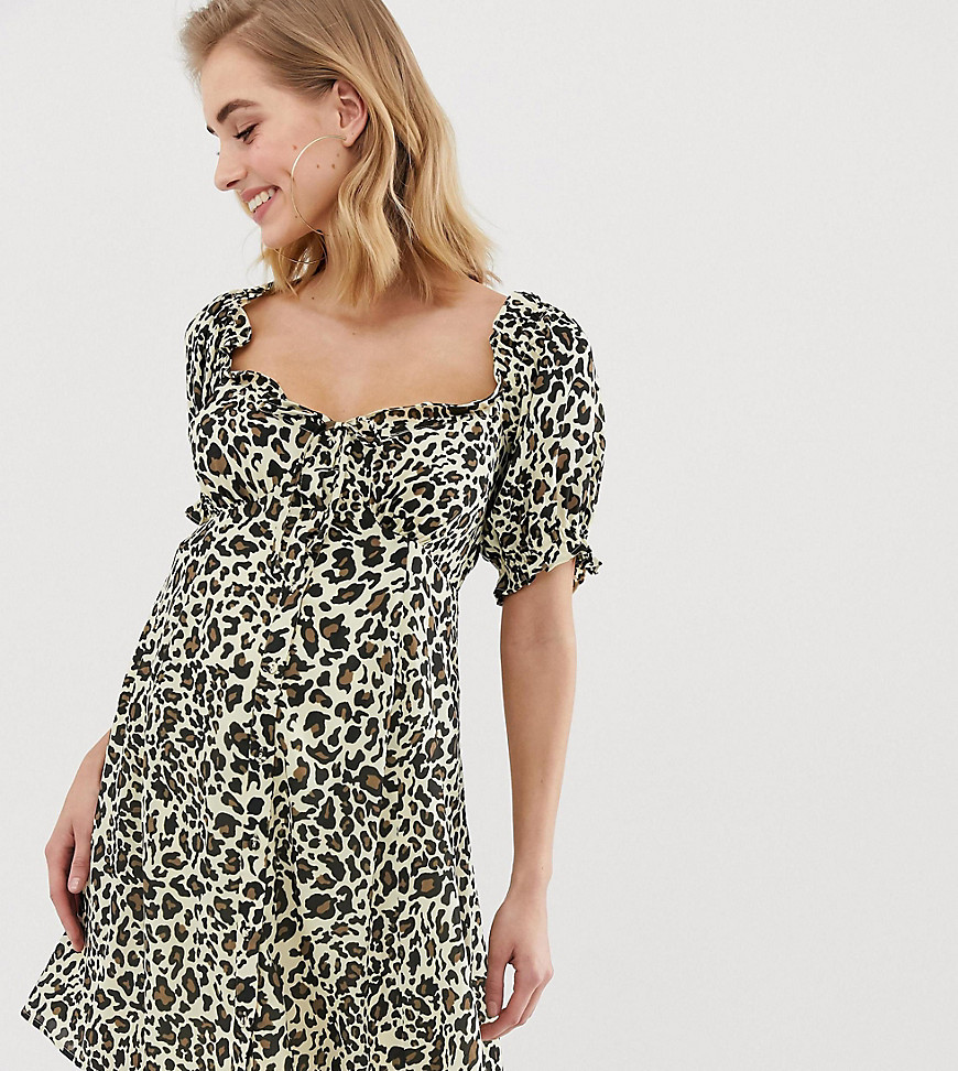 ASOS DESIGN Maternity sweetheart mini dress in leopard print