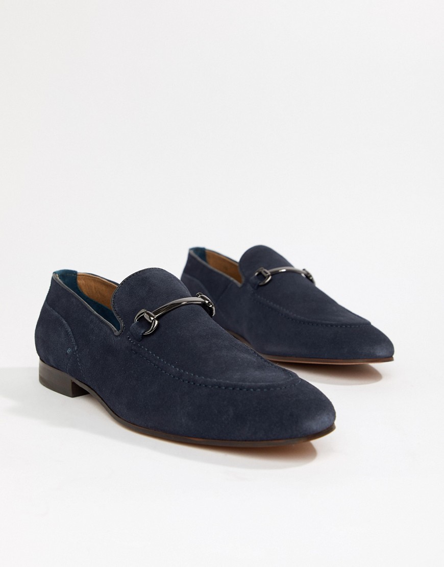 H By Hudson Banchory bar loafers in navy suede