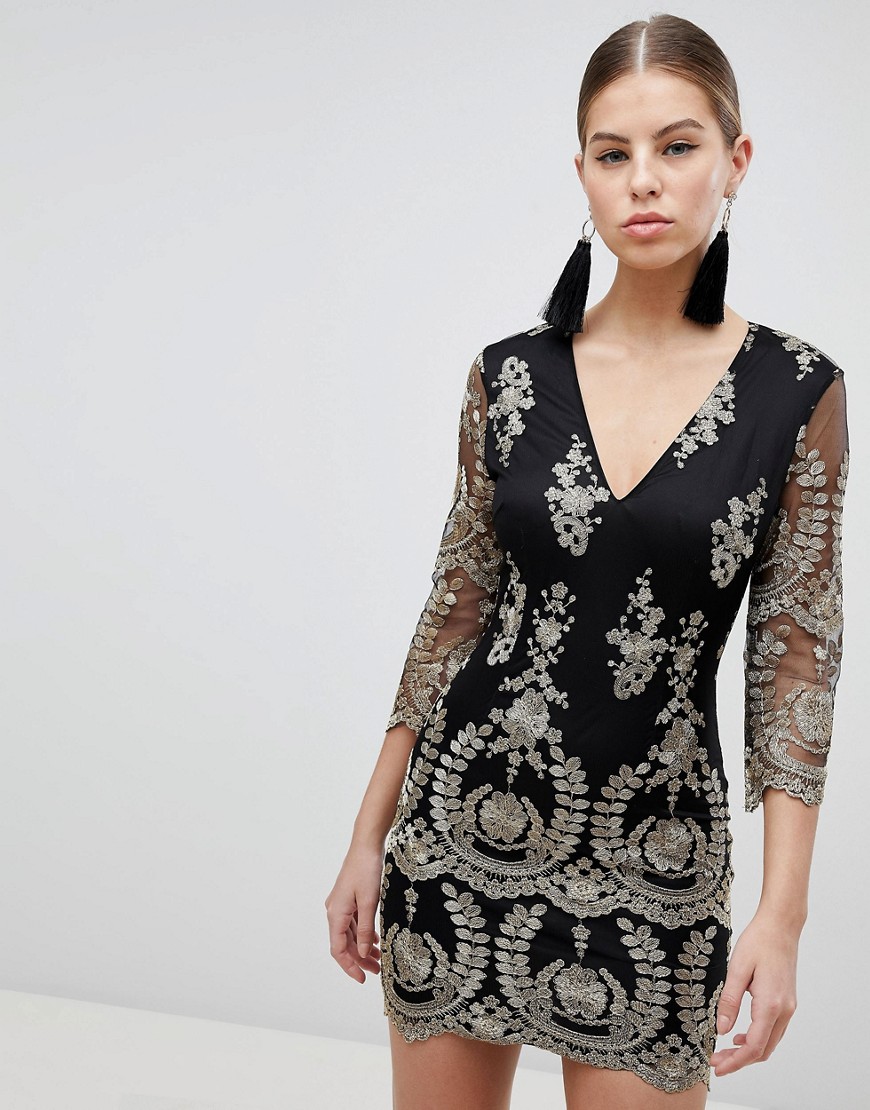 Girl In Mind 3/4 Sleeve Embroidered Dress