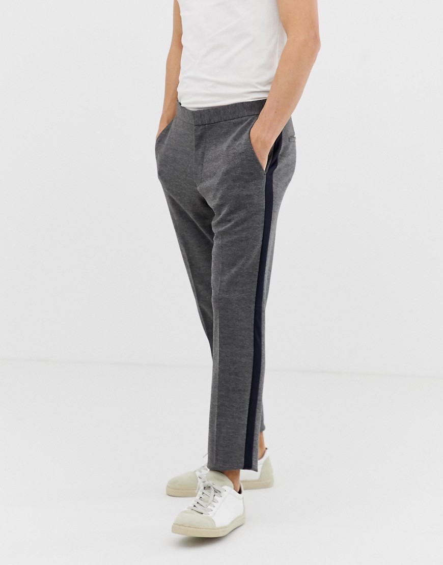 Burton Menswear skinny fit jersey suit trousers with side stripe in grey