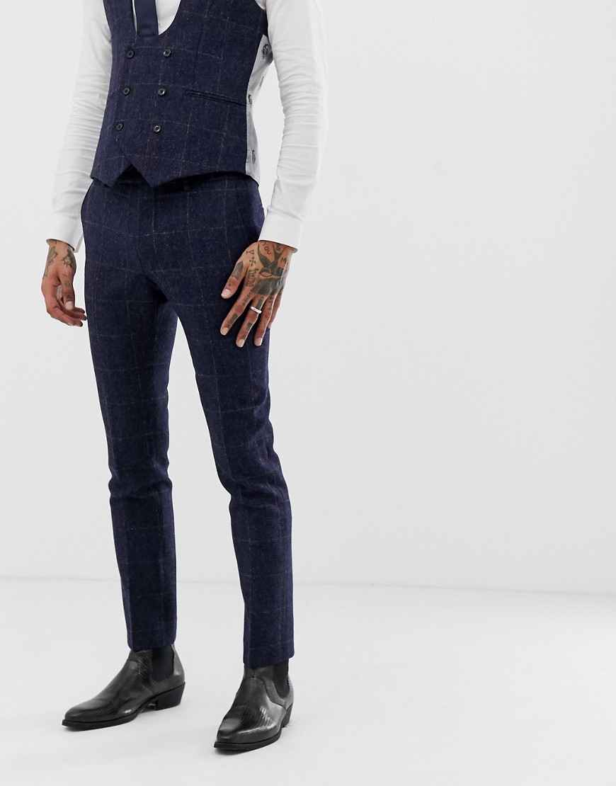 Twisted Tailor super skinny suit trouser in navy tweed check