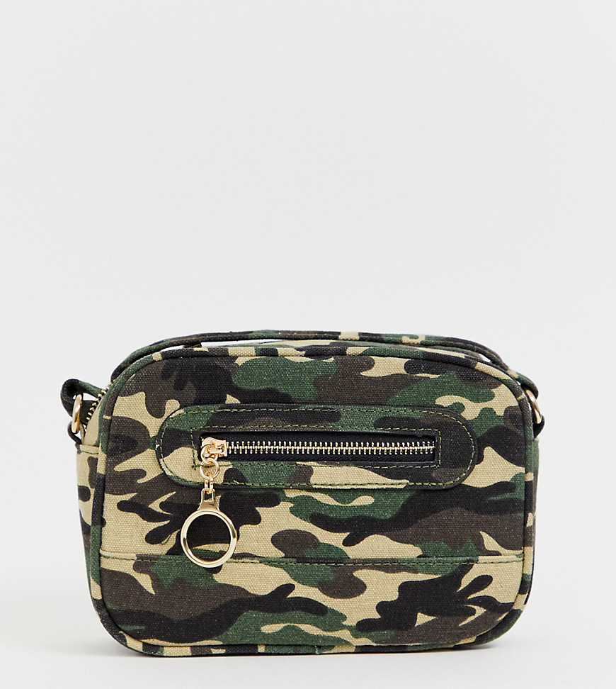 New Look camo camera bag in green pattern