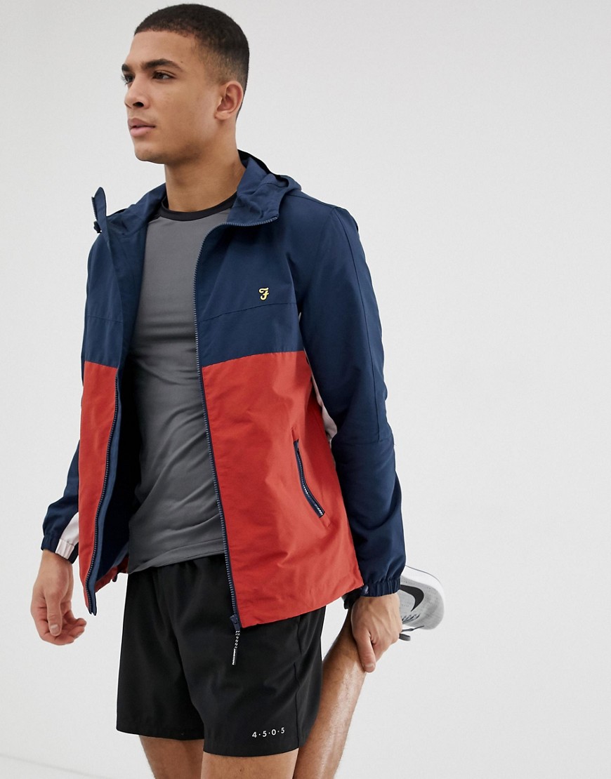 Farah Sport Bonnett hooded zip through jacket in navy and rust