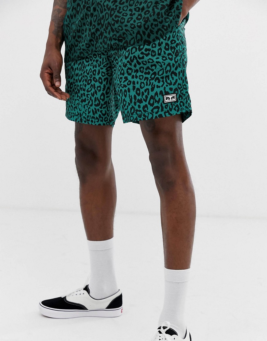 Obey Dolo leopard print shorts in green