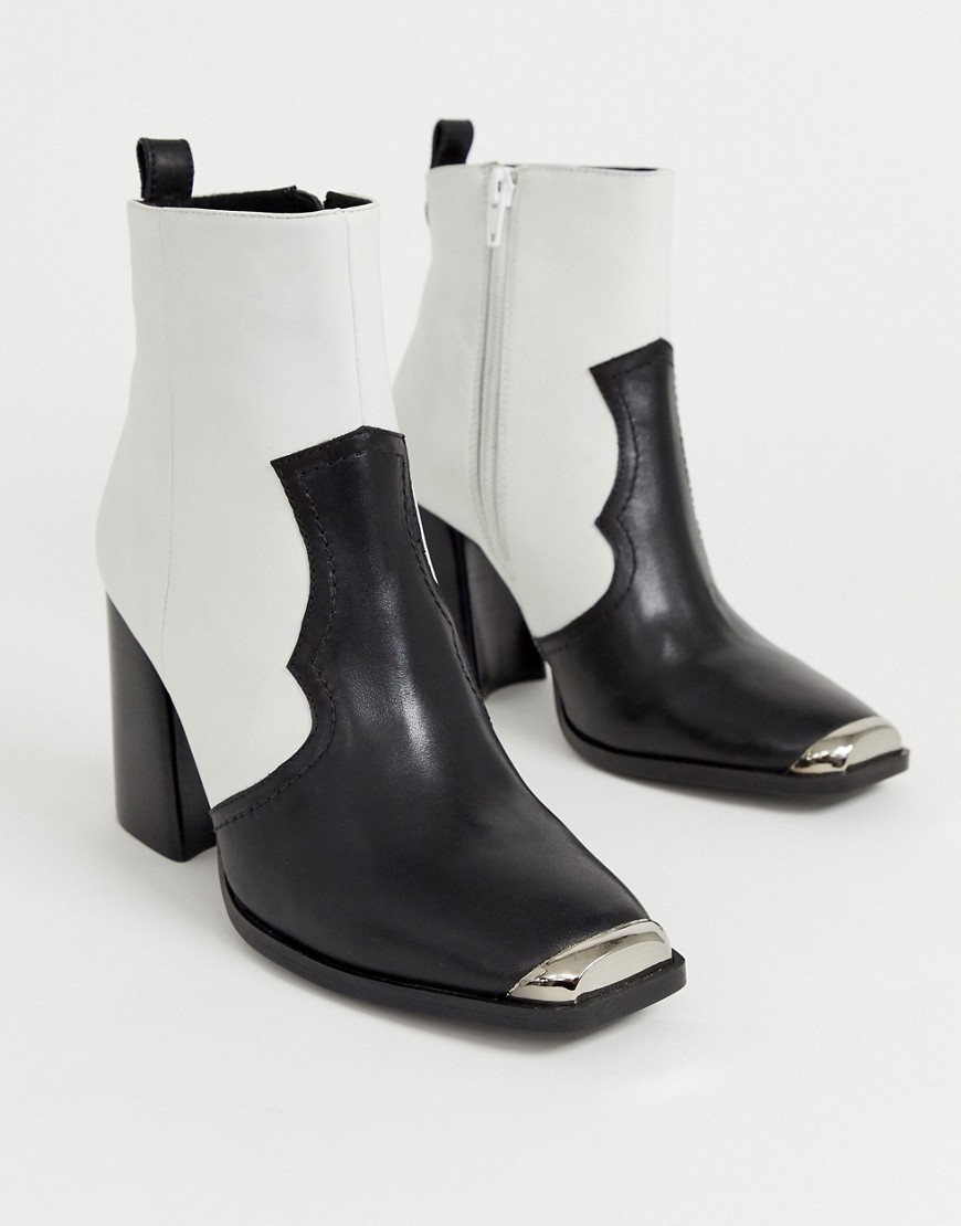 Steve Madden Enzo white leather mix western heeled ankle boots with metal toe