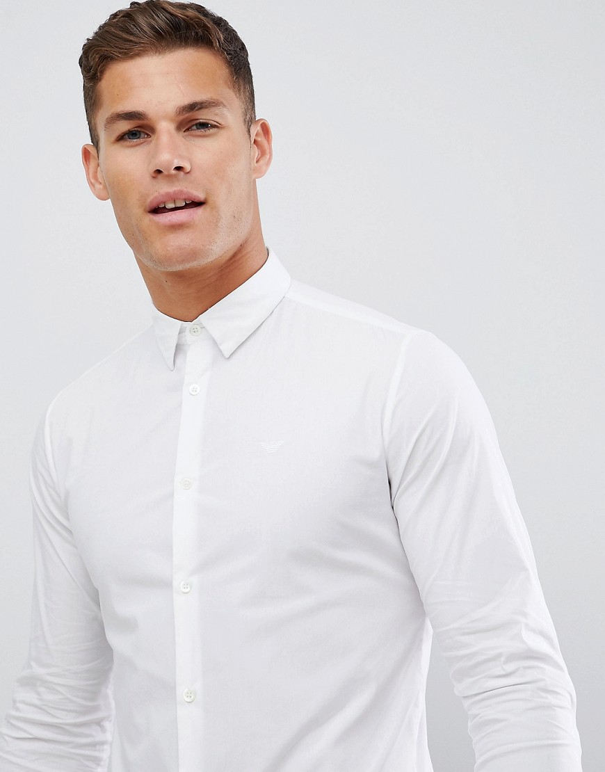 Emporio Armani slim fit stretch poplin shirt in white - White