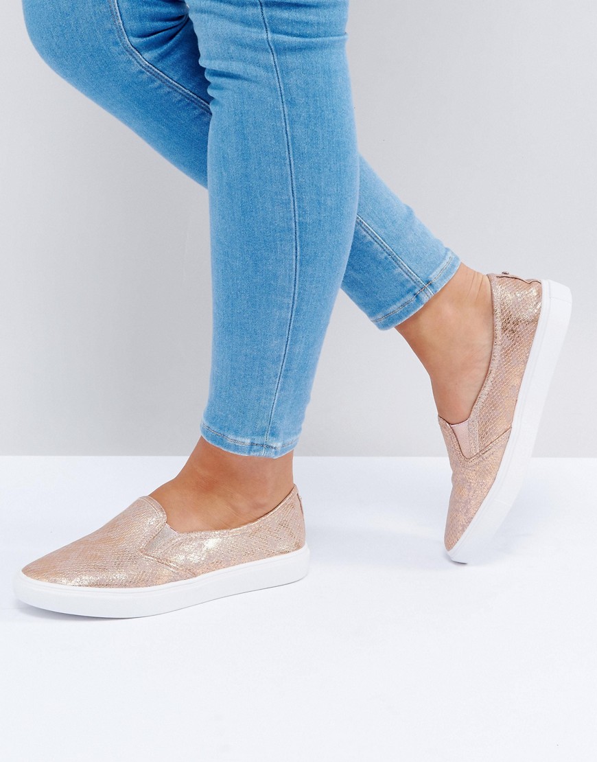 Head Over Heels by Dune Reptile Plimsolls - Rose gold reptile