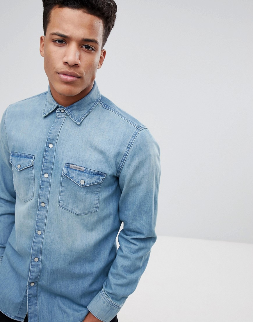 Классическая джинсовая рубашка Calvin Klein - Синий 