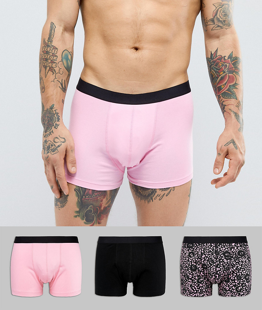 ASOS DESIGN trunks with pink leopard print 3 pack - Multi