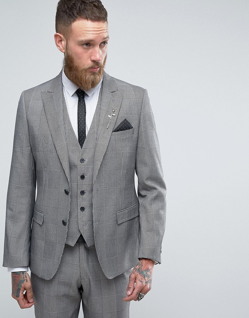 Rudie Super Skinny Grey Check Suit Jacket