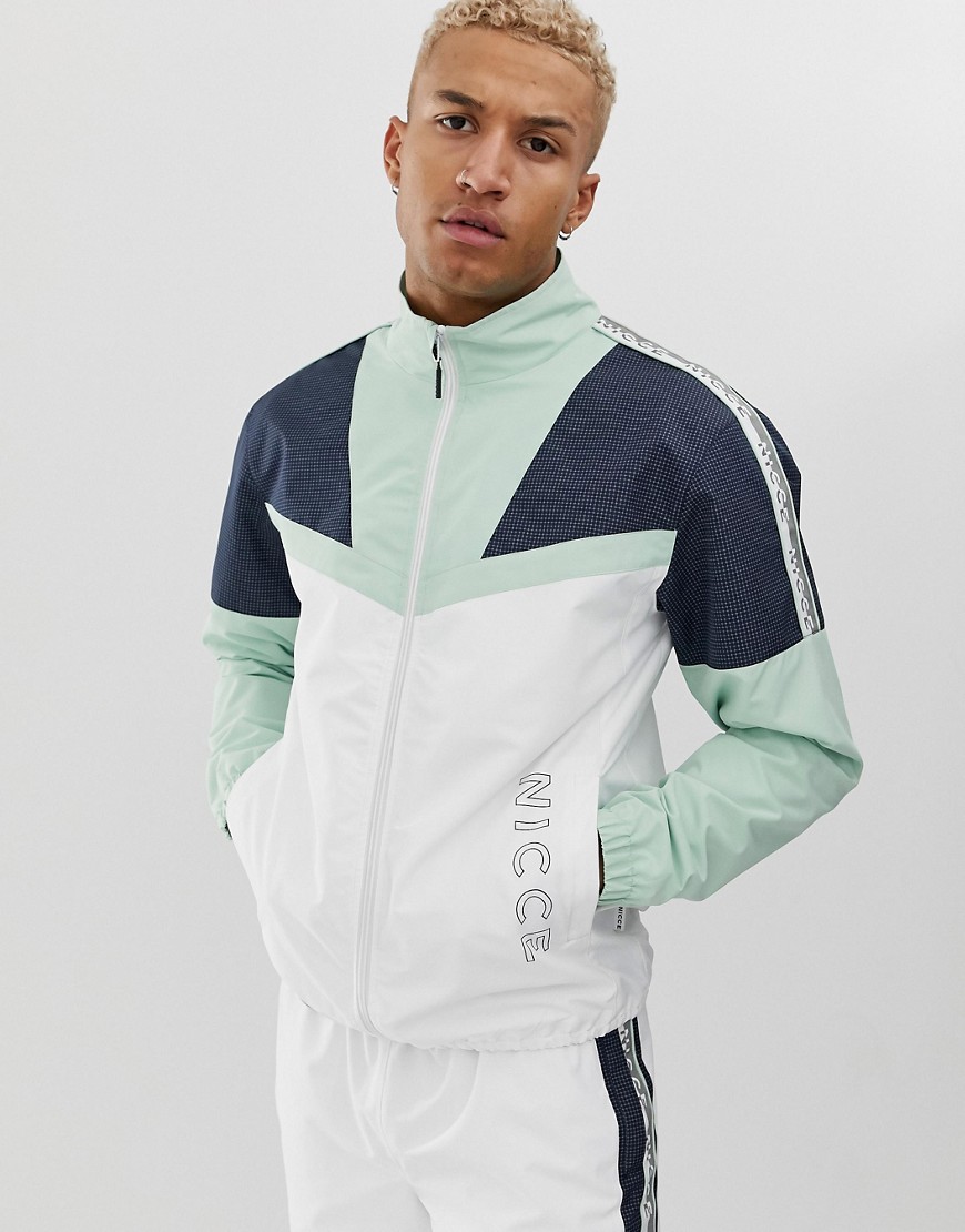 Nicce zip thru jacket with reflective panels and side stripe logo