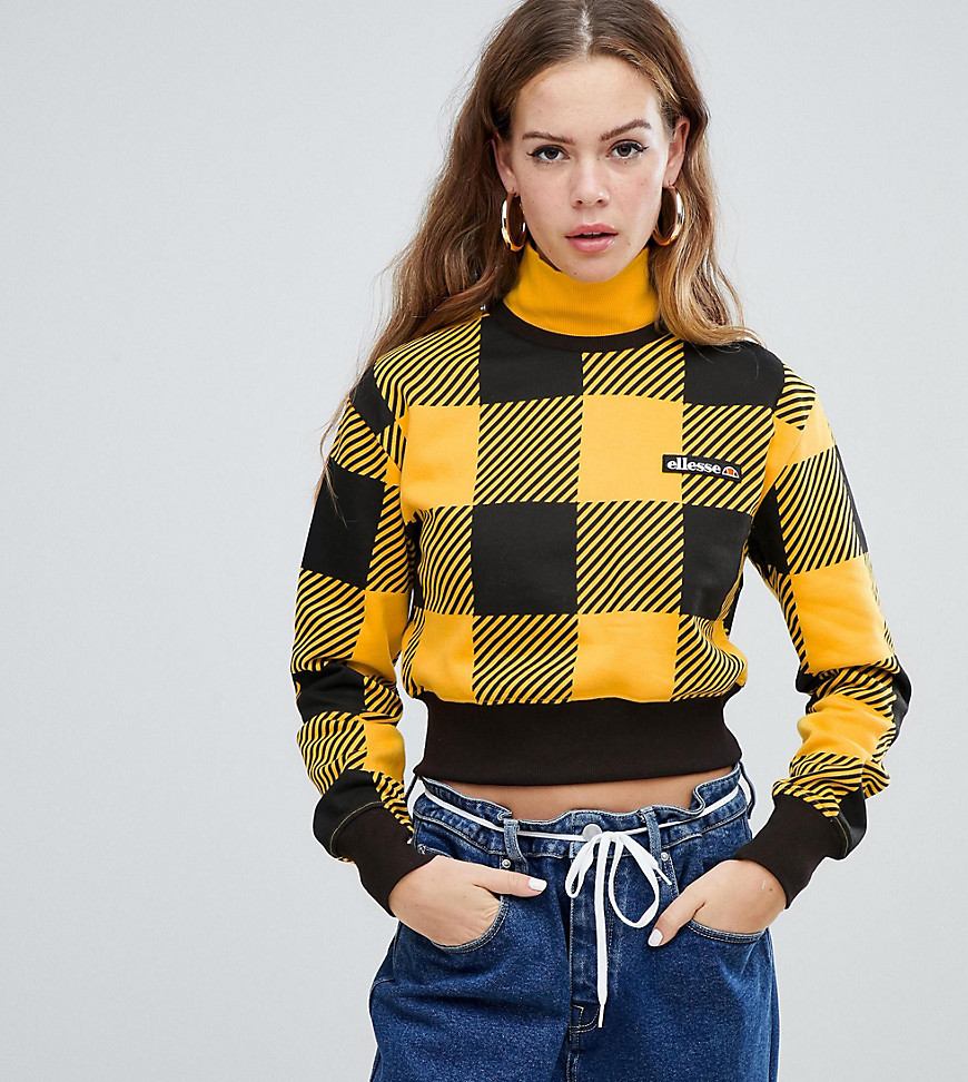 ellesse cropped high neck sweatshirt with chest logo in large scale check
