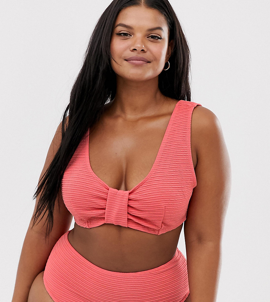 Peek & Beau Curve Exclusive textured high waist bikini bottom in dusty pink