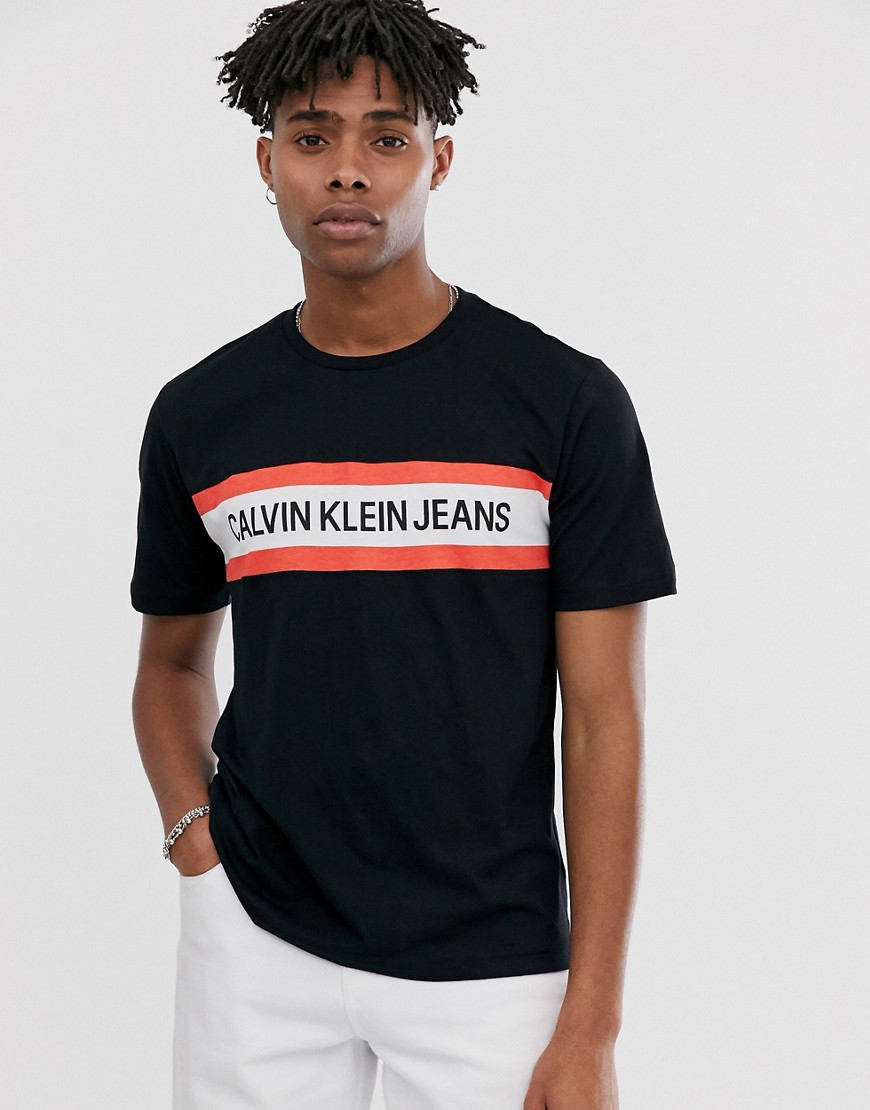 Calvin Klein Jeans institutional stripe logo t-shirt in black