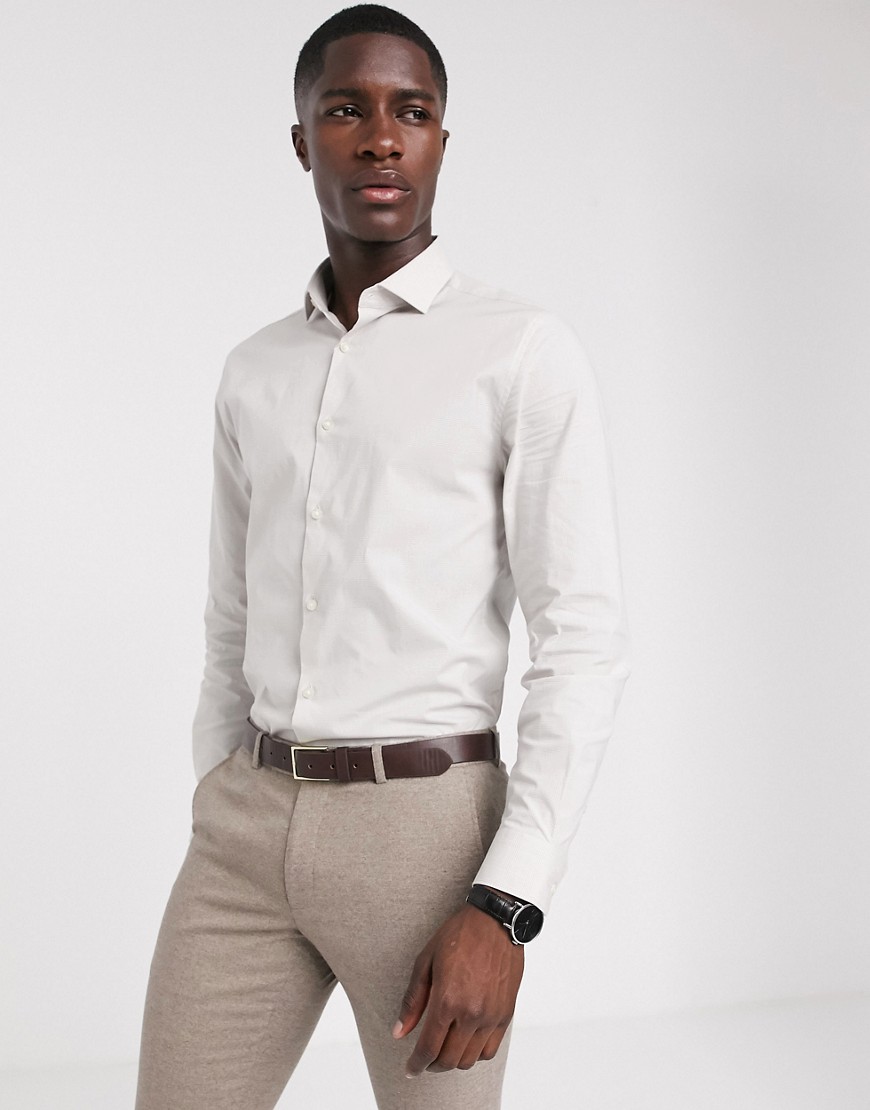 Moss London slim fit shirt with stretch in cream check
