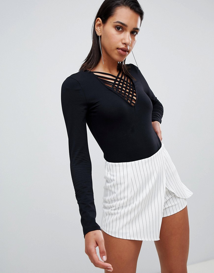 Parallel Lines lace up body - Black