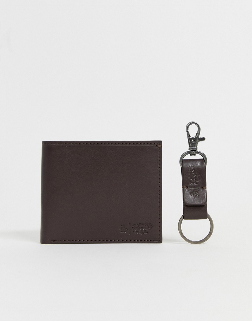Original Penguin leather wallet and keyring gift set