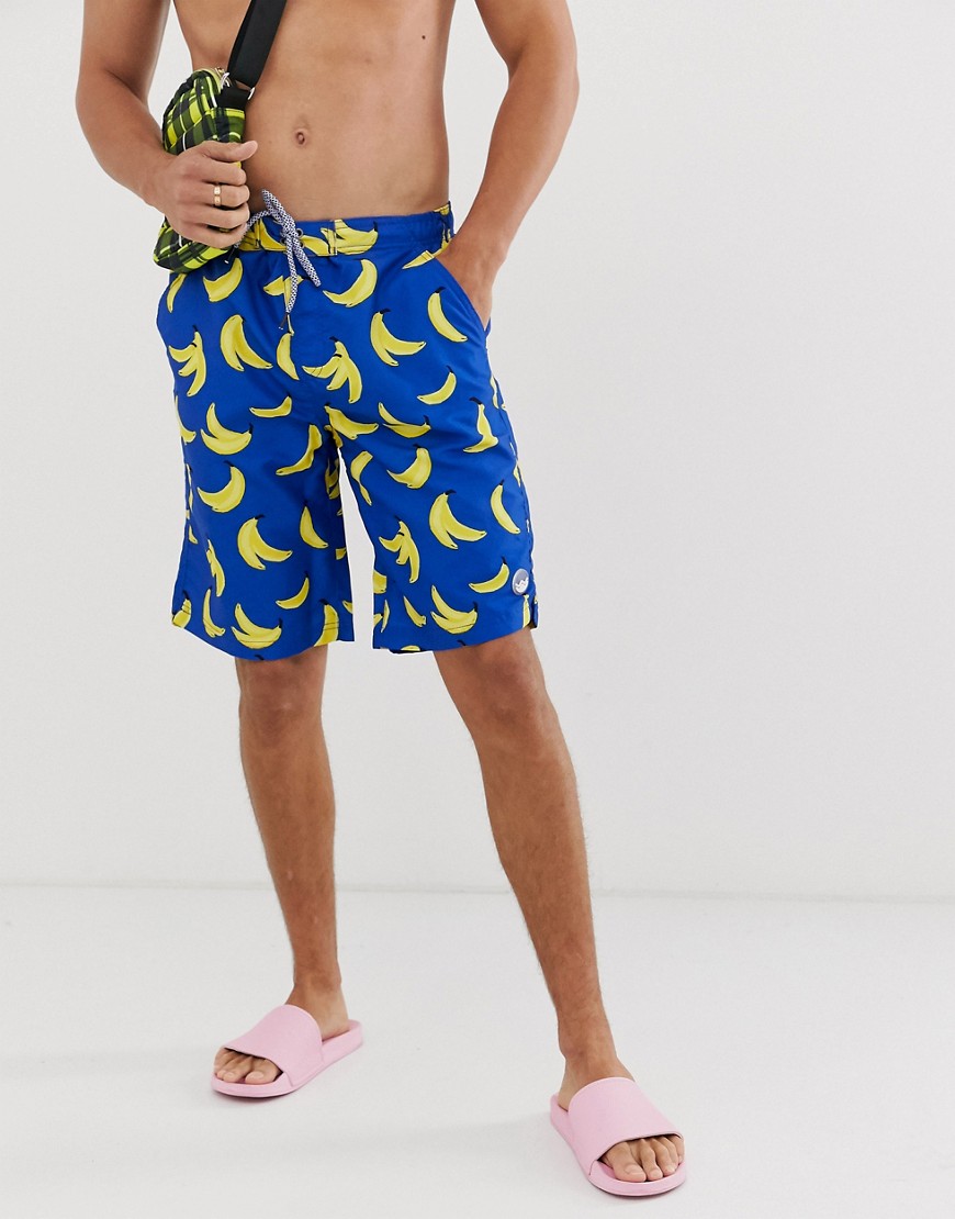 Burton Menswear swimshorts with banana print in blue